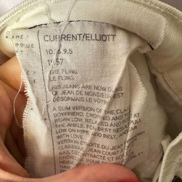 Current/Elliott The Fling White Moto Distressed Slim Boyfriend Patch Jeans 28 - Picture 9 of 10